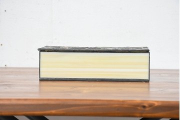 中古　希少!!　作家物!!　ステンドグラス芸術家　伊藤誠二　薔薇のデザインが優雅な印象を与える小箱　定価約14万円相当　(R-084572)