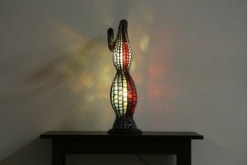 中古　希少!!　作家物!!　ステンドグラス芸術家　伊藤誠二　ひょうたん型の卓上照明　定価約45万円　(R-084574)