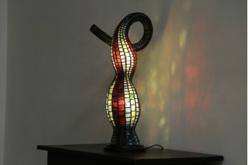 中古　希少!!　作家物!!　ステンドグラス芸術家　伊藤誠二　ひょうたん型の卓上照明　定価約45万円　(R-084574)