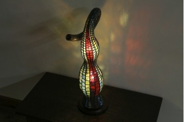 中古　希少!!　作家物!!　ステンドグラス芸術家　伊藤誠二　ひょうたん型の卓上照明　定価約45万円　(R-084574)