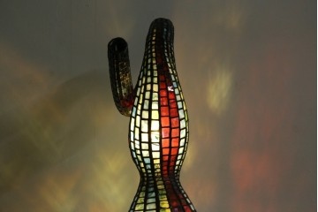 中古　希少!!　作家物!!　ステンドグラス芸術家　伊藤誠二　ひょうたん型の卓上照明　定価約45万円　(R-084574)