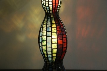 中古　希少!!　作家物!!　ステンドグラス芸術家　伊藤誠二　ひょうたん型の卓上照明　定価約45万円　(R-084574)