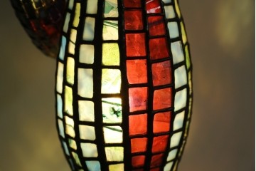 中古　希少!!　作家物!!　ステンドグラス芸術家　伊藤誠二　ひょうたん型の卓上照明　定価約45万円　(R-084574)