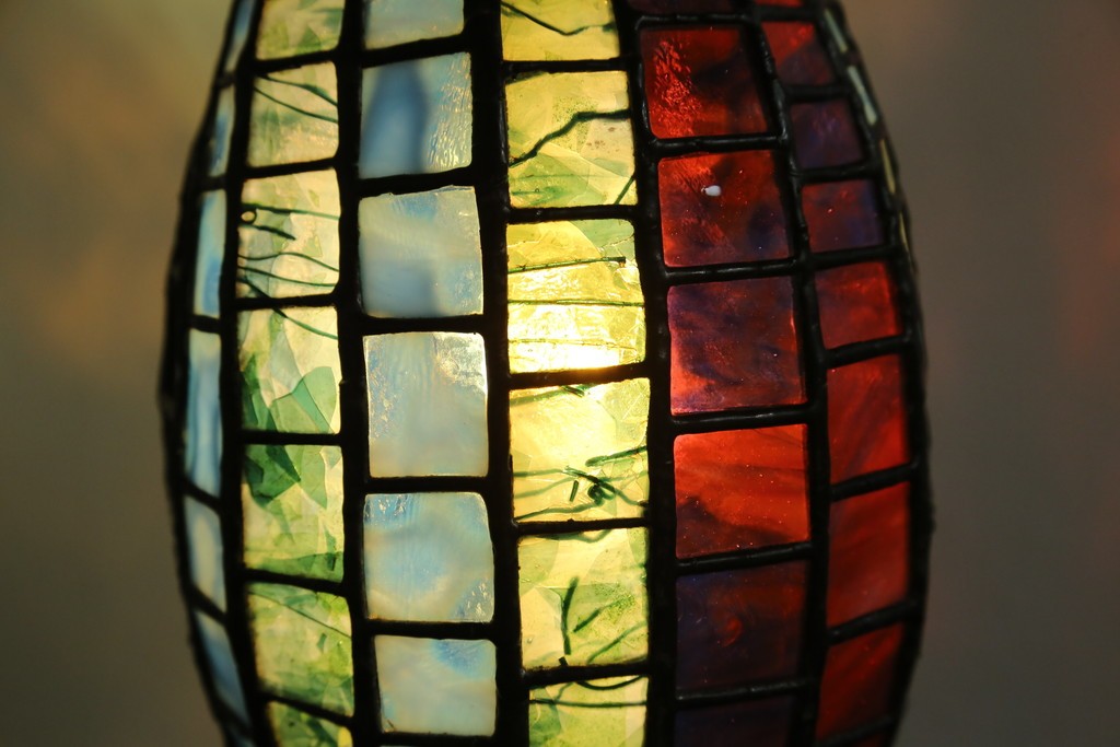 中古　希少!!　作家物!!　ステンドグラス芸術家　伊藤誠二　ひょうたん型の卓上照明　定価約45万円　(R-084574)