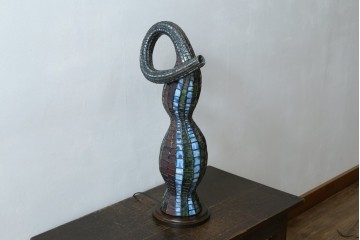 中古　希少!!　作家物!!　ステンドグラス芸術家　伊藤誠二　ひょうたん型の卓上照明　定価約45万円　(R-084574)