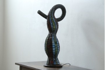 中古　希少!!　作家物!!　ステンドグラス芸術家　伊藤誠二　ひょうたん型の卓上照明　定価約45万円　(R-084574)
