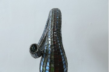 中古　希少!!　作家物!!　ステンドグラス芸術家　伊藤誠二　ひょうたん型の卓上照明　定価約45万円　(R-084574)