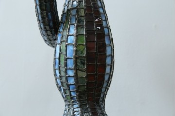 中古　希少!!　作家物!!　ステンドグラス芸術家　伊藤誠二　ひょうたん型の卓上照明　定価約45万円　(R-084574)