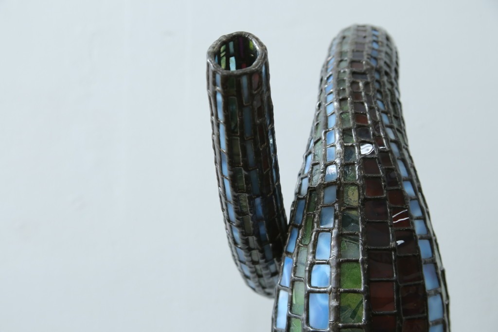 中古　希少!!　作家物!!　ステンドグラス芸術家　伊藤誠二　ひょうたん型の卓上照明　定価約45万円　(R-084574)