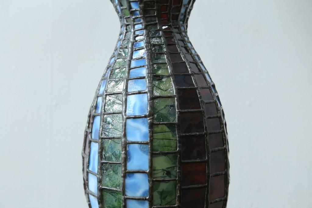 中古　希少!!　作家物!!　ステンドグラス芸術家　伊藤誠二　ひょうたん型の卓上照明　定価約45万円　(R-084574)