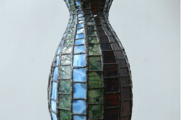 中古　希少!!　作家物!!　ステンドグラス芸術家　伊藤誠二　ひょうたん型の卓上照明　定価約45万円　(R-084574)