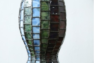 中古　希少!!　作家物!!　ステンドグラス芸術家　伊藤誠二　ひょうたん型の卓上照明　定価約45万円　(R-084574)