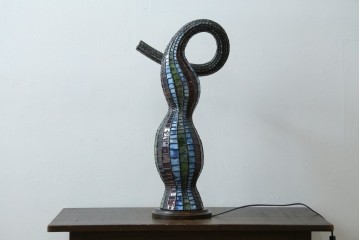 中古　希少!!　作家物!!　ステンドグラス芸術家　伊藤誠二　ひょうたん型の卓上照明　定価約45万円　(R-084574)