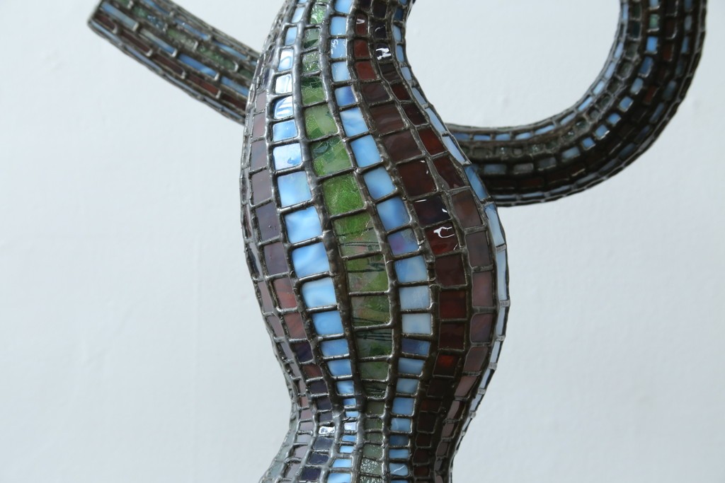 中古　希少!!　作家物!!　ステンドグラス芸術家　伊藤誠二　ひょうたん型の卓上照明　定価約45万円　(R-084574)