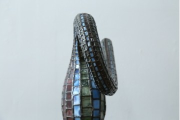 中古　希少!!　作家物!!　ステンドグラス芸術家　伊藤誠二　ひょうたん型の卓上照明　定価約45万円　(R-084574)