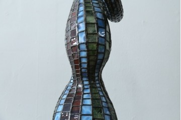 中古　希少!!　作家物!!　ステンドグラス芸術家　伊藤誠二　ひょうたん型の卓上照明　定価約45万円　(R-084574)