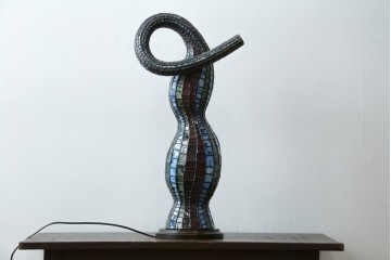 中古　希少!!　作家物!!　ステンドグラス芸術家　伊藤誠二　ひょうたん型の卓上照明　定価約45万円　(R-084574)