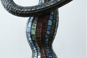 中古　希少!!　作家物!!　ステンドグラス芸術家　伊藤誠二　ひょうたん型の卓上照明　定価約45万円　(R-084574)