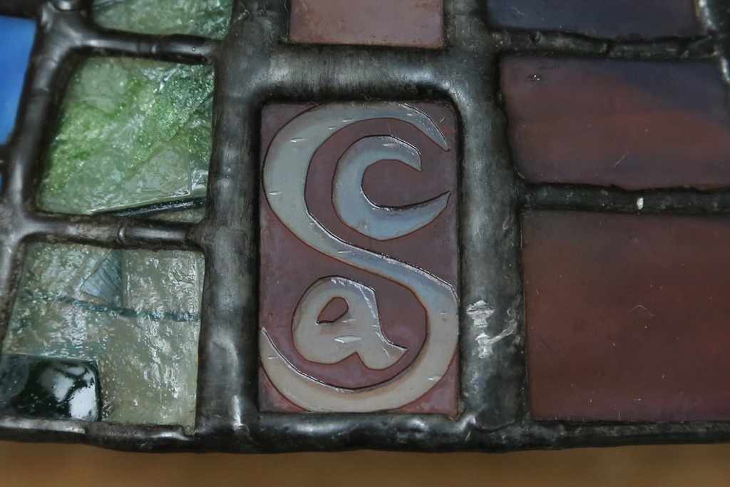 中古　希少!!　作家物!!　ステンドグラス芸術家　伊藤誠二　ひょうたん型の卓上照明　定価約45万円　(R-084574)