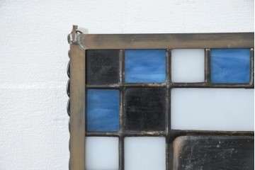 中古　希少!!　作家物!!　ステンドグラス芸術家　伊藤誠二　色ガラスが縁取るステンドグラスのミラー　定価約8万円相当　(R-084575)