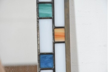 中古　希少!!　作家物!!　ステンドグラス芸術家　伊藤誠二　色ガラスが縁取るステンドグラスのミラー　定価約8万円相当　(R-084575)