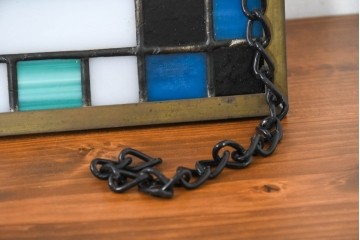 中古　希少!!　作家物!!　ステンドグラス芸術家　伊藤誠二　色ガラスが縁取るステンドグラスのミラー　定価約8万円相当　(R-084575)