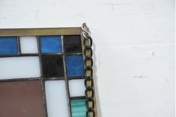 中古　希少!!　作家物!!　ステンドグラス芸術家　伊藤誠二　色ガラスが縁取るステンドグラスのミラー　定価約8万円相当　(R-084575)