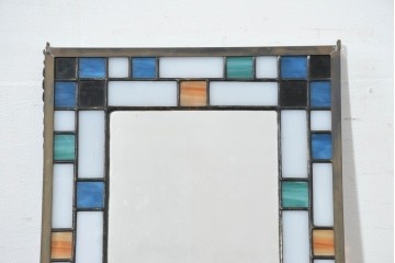 中古　希少!!　作家物!!　ステンドグラス芸術家　伊藤誠二　色ガラスが縁取るステンドグラスのミラー　定価約8万円相当　(R-084575)