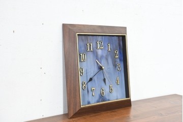 中古　希少!!　作家物!!　ステンドグラス芸術家　伊藤誠二　マーブルガラスをあしらったおしゃれなスクエア型の壁掛け時計　定価約4万円相当　(R-084577)