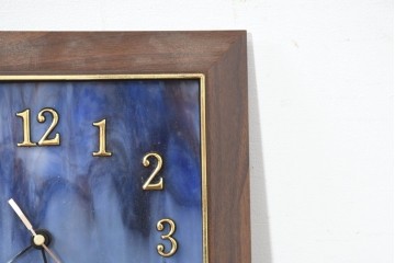 中古　希少!!　作家物!!　ステンドグラス芸術家　伊藤誠二　マーブルガラスをあしらったおしゃれなスクエア型の壁掛け時計　定価約4万円相当　(R-084577)