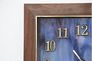 中古　希少!!　作家物!!　ステンドグラス芸術家　伊藤誠二　マーブルガラスをあしらったおしゃれなスクエア型の壁掛け時計　定価約4万円相当　(R-084577)