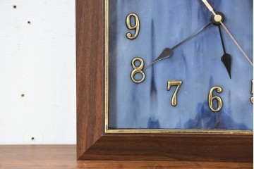 中古　希少!!　作家物!!　ステンドグラス芸術家　伊藤誠二　マーブルガラスをあしらったおしゃれなスクエア型の壁掛け時計　定価約4万円相当　(R-084577)