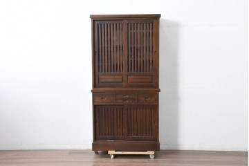 中古　美品　民芸家具　和光　ナラ材　落ち着いた佇まいが魅力的な水屋箪笥　(R-084580)