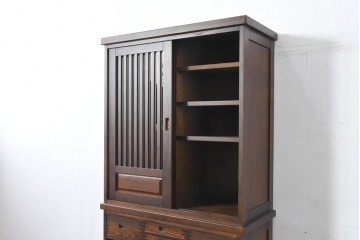 中古　美品　民芸家具　和光　ナラ材　落ち着いた佇まいが魅力的な水屋箪笥　(R-084580)