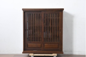 中古　美品　民芸家具　和光　ナラ材　落ち着いた佇まいが魅力的な水屋箪笥サイドキャビネット　(R-084581)