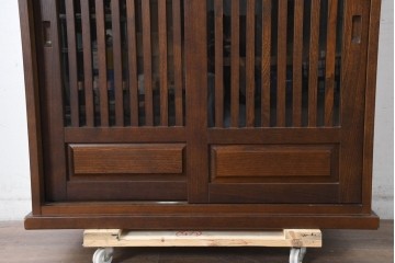 中古　美品　民芸家具　和光　ナラ材　落ち着いた佇まいが魅力的な水屋箪笥サイドキャビネット　(R-084581)