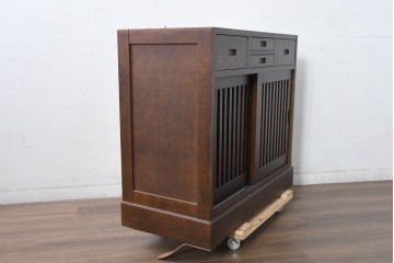 《天板取り付け加工費込み》中古　美品　民芸家具　和光　ナラ材　落ち着いた佇まいが魅力的な引き出し付き水屋箪笥サイドキャビネット　(R-084582)