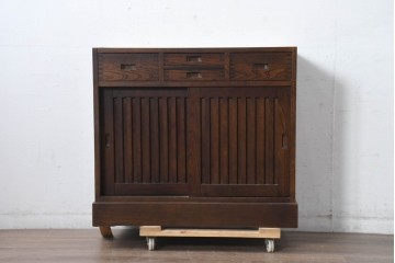 《天板取り付け加工費込み》中古　美品　民芸家具　和光　ナラ材　落ち着いた佇まいが魅力的な引き出し付き水屋箪笥サイドキャビネット　(R-084582)