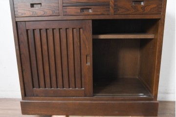 《天板取り付け加工費込み》中古　美品　民芸家具　和光　ナラ材　落ち着いた佇まいが魅力的な引き出し付き水屋箪笥サイドキャビネット　(R-084582)