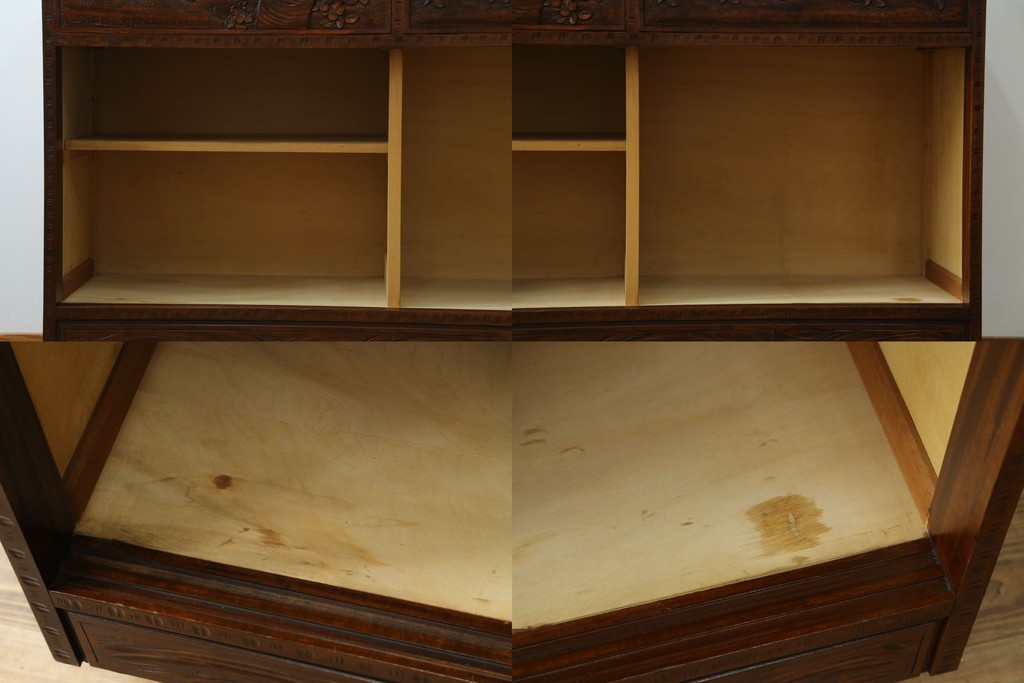 中古　超美品　軽井沢彫り　深みのある木目と立体的な彫刻が存在感を放つサイドボード　(R-084584)