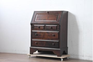 中古　美品　北海道民芸家具　シンプルながら細部までこだわり抜かれた作りが魅力のライティングビューロー(ワークデスク、簿記机、在宅ワーク、在宅用、引き出し、店舗什器)(R-084593)