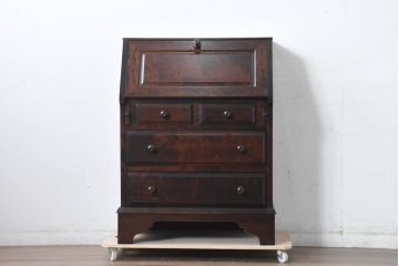 中古　美品　北海道民芸家具　シンプルながら細部までこだわり抜かれた作りが魅力のライティングビューロー(ワークデスク、簿記机、在宅ワーク、在宅用、引き出し、店舗什器)(R-084593)