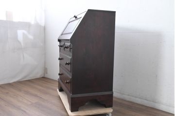 中古　美品　北海道民芸家具　シンプルながら細部までこだわり抜かれた作りが魅力のライティングビューロー(ワークデスク、簿記机、在宅ワーク、在宅用、引き出し、店舗什器)(R-084593)