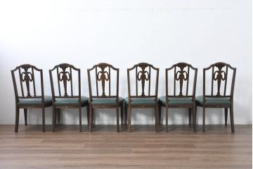 中古　美品　カリモク家具　domani(ドマーニ)　QUEENS LIFE(クイーンズライフ)　本革　優美なフォルムで格調高い雰囲気漂うダイニングチェア6脚セット(アームレスチェア、椅子、イス、バラ売り可能)(現行価格約132万円)(R-084600)