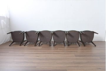 中古　美品　カリモク家具　domani(ドマーニ)　QUEENS LIFE(クイーンズライフ)　本革　優美なフォルムで格調高い雰囲気漂うダイニングチェア6脚セット(アームレスチェア、椅子、イス、バラ売り可能)(現行価格約132万円)(R-084600)