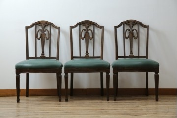 中古　美品　カリモク家具　domani(ドマーニ)　QUEENS LIFE(クイーンズライフ)　本革　優美なフォルムで格調高い雰囲気漂うダイニングチェア3脚　セット現行価格約66万円相当　(R-084600)