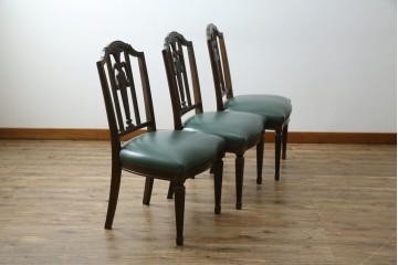 中古　美品　カリモク家具　domani(ドマーニ)　QUEENS LIFE(クイーンズライフ)　本革　優美なフォルムで格調高い雰囲気漂うダイニングチェア3脚　セット現行価格約66万円相当　(R-084600)