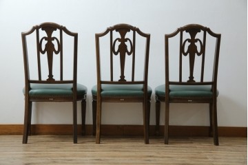 中古　美品　カリモク家具　domani(ドマーニ)　QUEENS LIFE(クイーンズライフ)　本革　優美なフォルムで格調高い雰囲気漂うダイニングチェア3脚　セット現行価格約66万円相当　(R-084600)