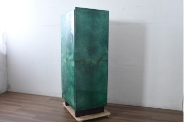 イタリアビンテージ　美品!!　希少!!　イタリア高級家具　アルド・トゥーラ(ALDO TURA)　仔山羊革張り　空間を彩るグリーンがアクセントになる個性派ワードローブ(洋服タンス、ジャケットタンス、収納棚、戸棚、ヴィンテージ)(R-084605)