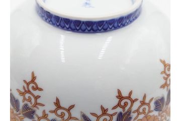 深川製磁　有田焼　染付　色絵　金彩　花唐草文　宮内庁御用達　約18cm　5.7寸　繊細な金彩と鮮やかな花柄が見事な菓子器(鉢、菓子皿、和皿、和食器、共箱付き、五寸七分)(R-084615)